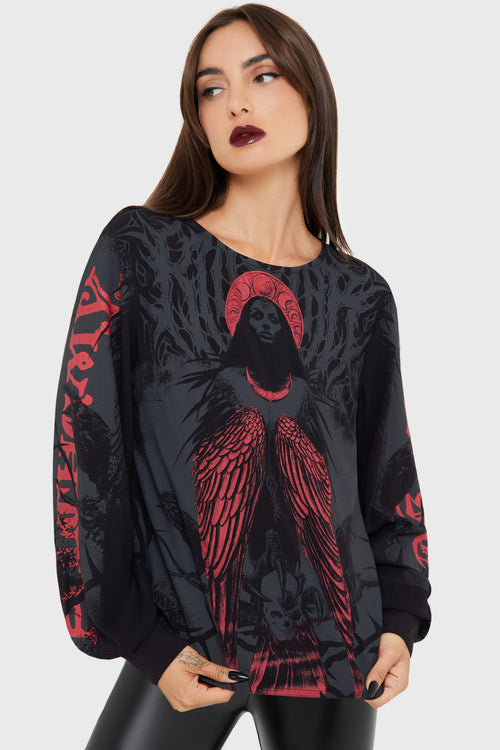 killstar Mórrígan Moon Long Sleeve Top Black/Red