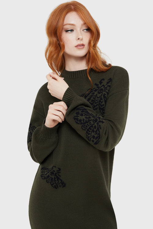 Killstar Moth Light Sweater Dress Green