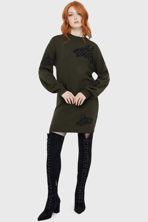 Killstar Moth Light Sweater Dress Green