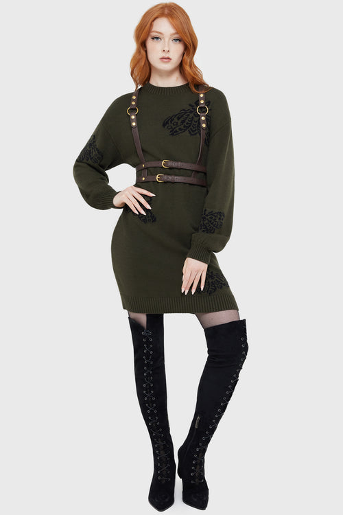 killstar Moth Light Sweater Dress Green