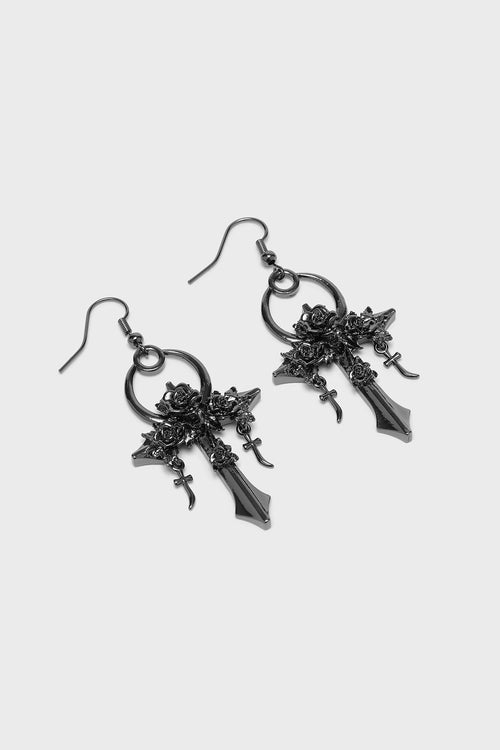killstar Mourning Ankh Earrings Gunmetal