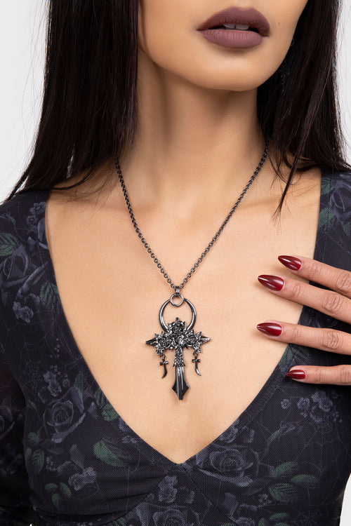 Killstar Mourning Ankh Necklace Gunmetal