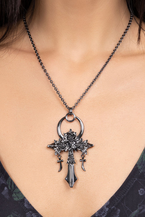 Killstar Mourning Ankh Necklace Gunmetal