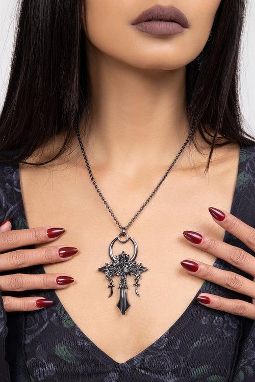 Killstar Mourning Ankh Necklace Gunmetal