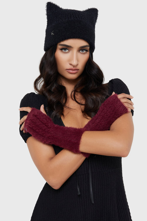 Killstar Mystic Cable Fingerless Gloves Red