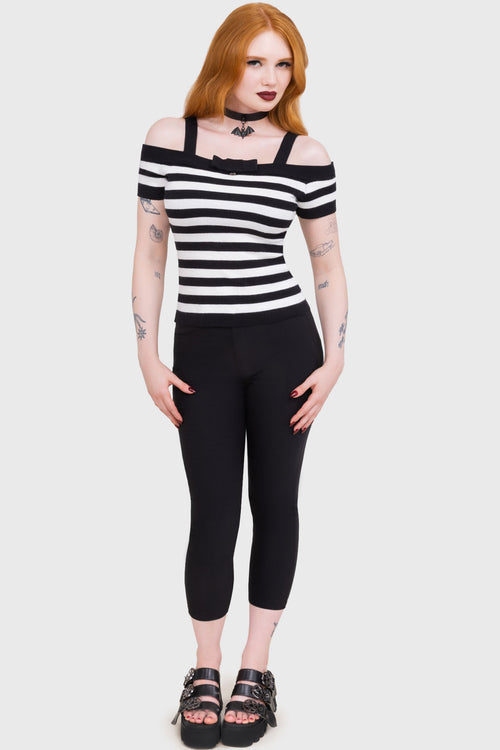 Killstar Noir Nancy Bardot Sweater Black/White