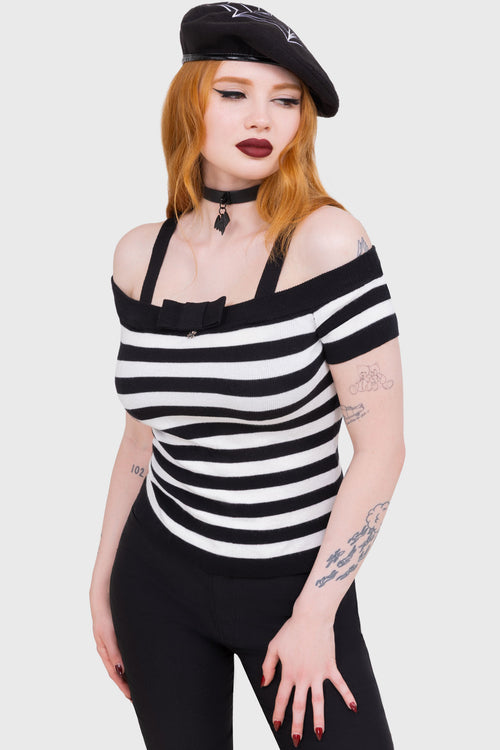 killstar Noir Nancy Bardot Sweater Black/White