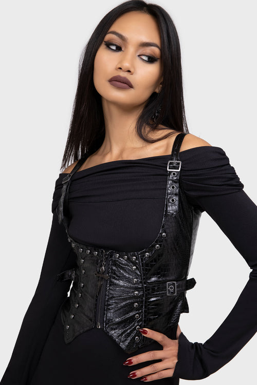 killstar Psycho Moon Underbust Top Black