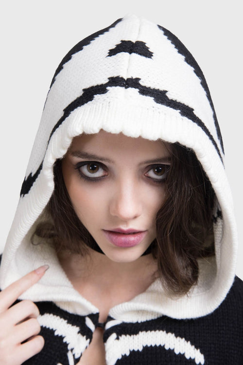 Killstar Scraps Hooded Cardigan Black/White
