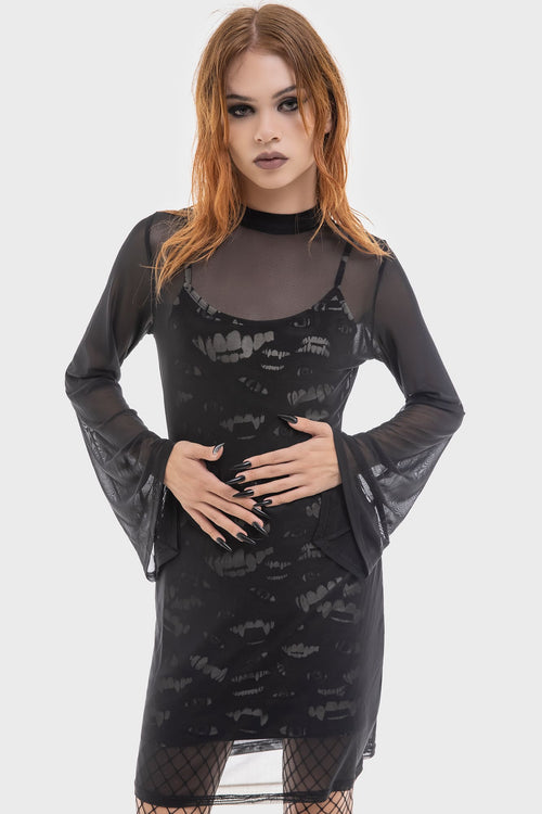 killstar Sheer Vamp Dress Black/White
