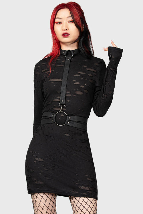 Killstar Sinners Glimmer Long Sleeve Dress Black