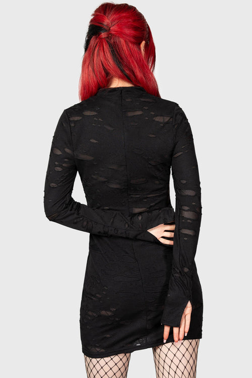 Killstar Sinners Glimmer Long Sleeve Dress Black