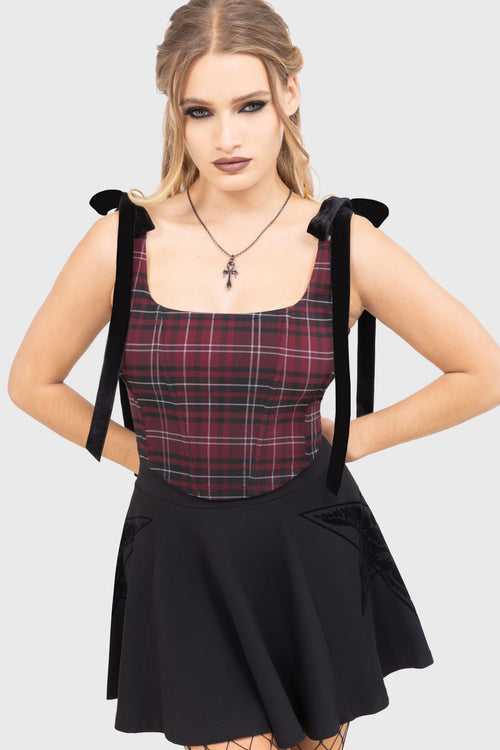 Killstar Tartan Flora Corset Top [BURGUNDY] Burgundy