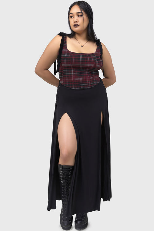 Killstar Tartan Flora Corset Top [BURGUNDY] Burgundy