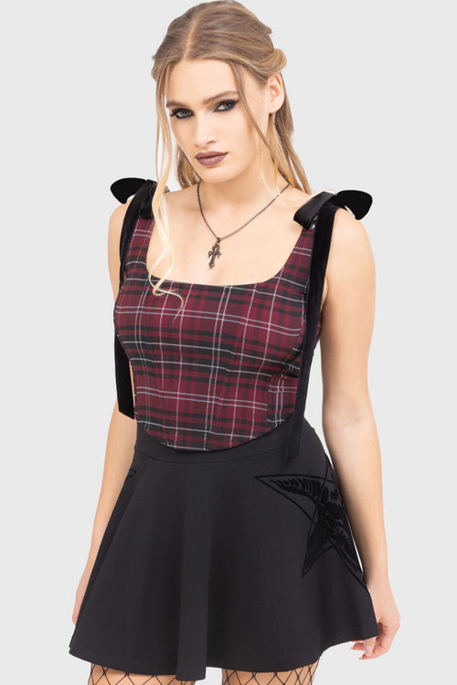 killstar Tartan Flora Corset Top [BURGUNDY] Burgundy