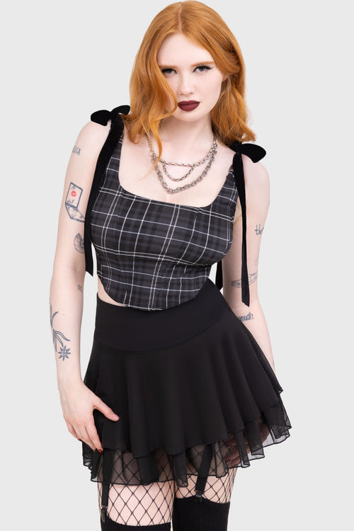 Killstar Tartan Flora Corset Top [GREY] Grey