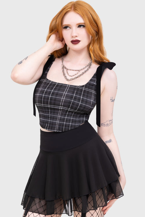 Killstar Tartan Flora Corset Top [GREY] Grey