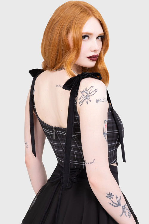 Killstar Tartan Flora Corset Top [GREY] Grey