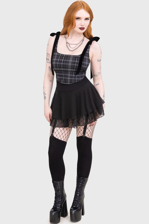 killstar Tartan Flora Corset Top [GREY] Grey