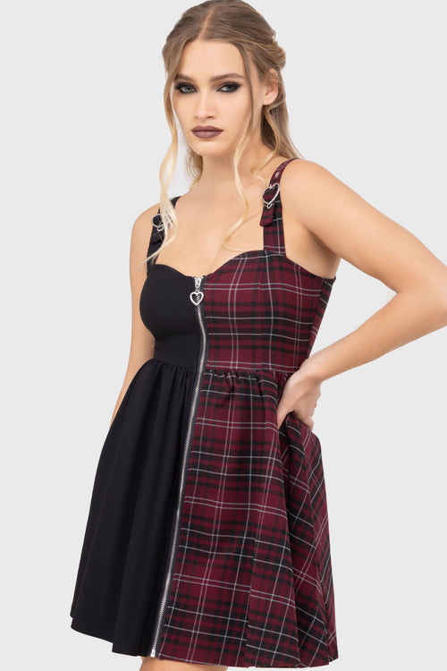 Killstar Tartan Marie Zip Dress [BURGUNDY] Burgundy