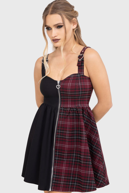 Killstar Tartan Marie Zip Dress [BURGUNDY] Burgundy