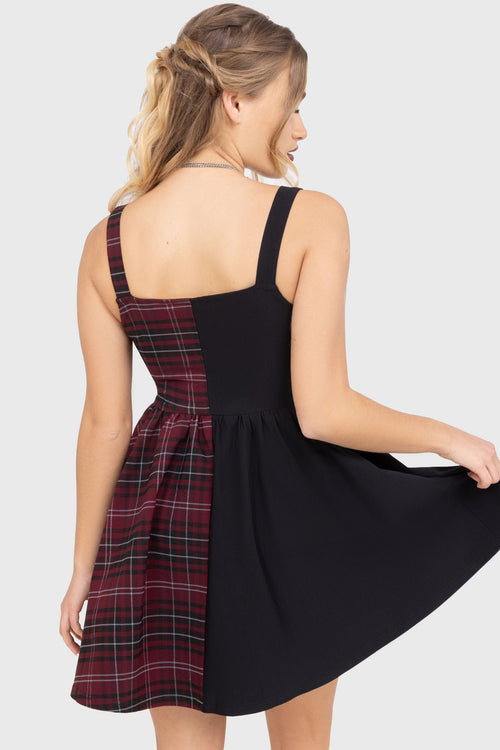 Killstar Tartan Marie Zip Dress [BURGUNDY] Burgundy