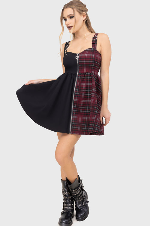 killstar Tartan Marie Zip Dress [BURGUNDY] Burgundy
