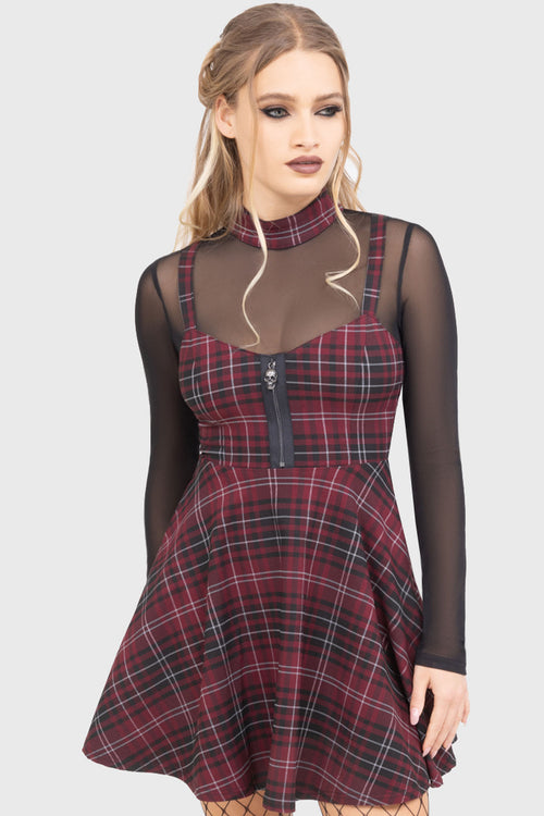 Killstar Tartan Riot Dress [BURGUNDY] Burgundy