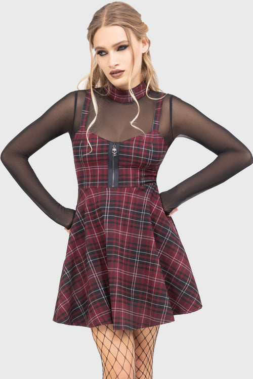 Killstar Tartan Riot Dress [BURGUNDY] Burgundy
