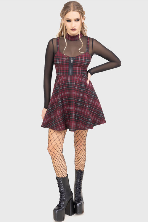 killstar Tartan Riot Dress [BURGUNDY] Burgundy