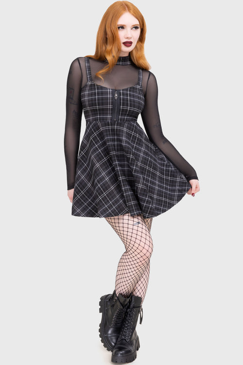 killstar Tartan Riot Dress [GREY] Grey