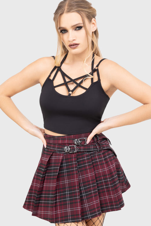 Killstar Tartan Riot Skirt [BURGUNDY] Burgundy
