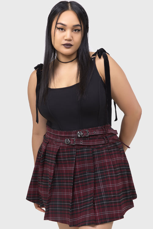 Killstar Tartan Riot Skirt [BURGUNDY] Burgundy