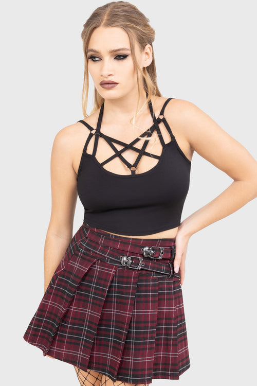 killstar Tartan Riot Skirt [BURGUNDY] Burgundy