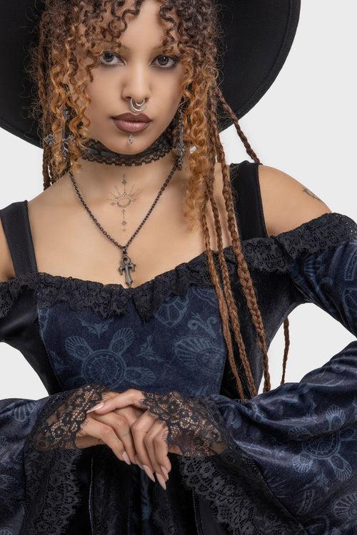 Killstar Temptation Bardot Dress Black/Grey