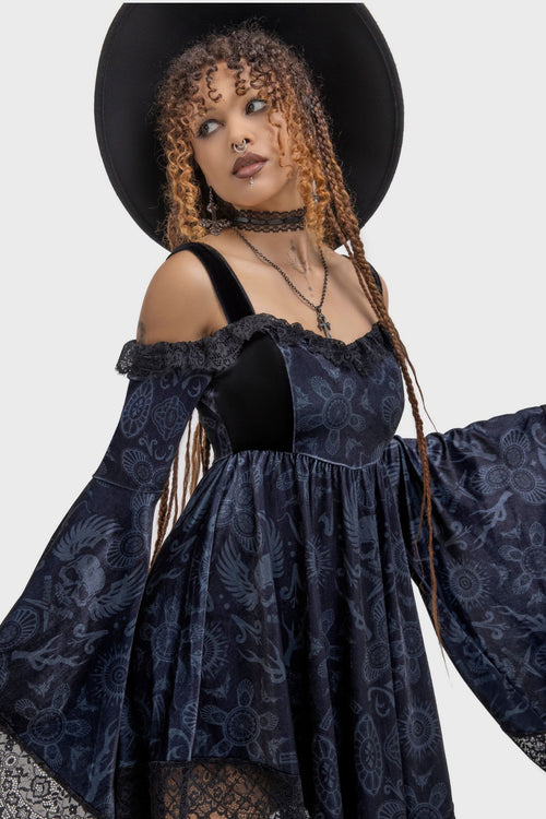 Killstar Temptation Bardot Dress Black/Grey