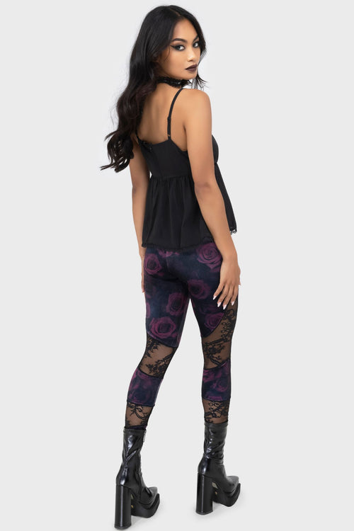 Killstar Twilight Rose Leggings Black/Pink
