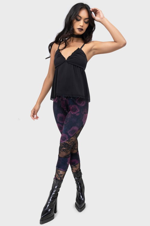 killstar Twilight Rose Leggings Black/Pink