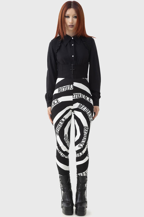 Killstar Vertigo Spiral Leggings Black/White