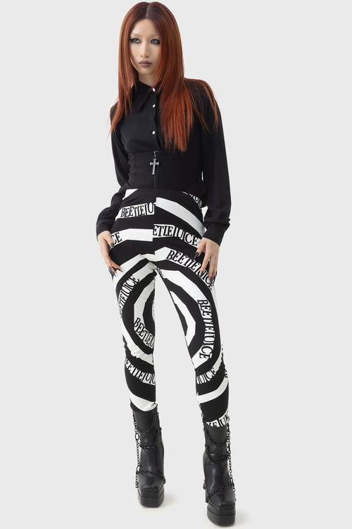 Killstar Vertigo Spiral Leggings Black/White