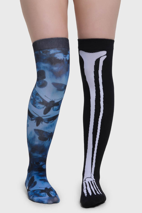 Killstar Swarm Of Butterflies Knee High Socks Black/Blue