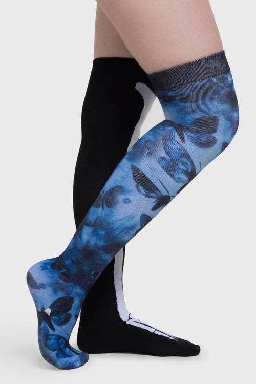 Killstar Swarm Of Butterflies Knee High Socks Black/Blue