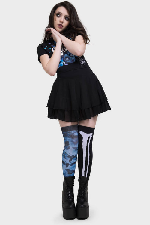 killstar Swarm Of Butterflies Knee High Socks Black/Blue