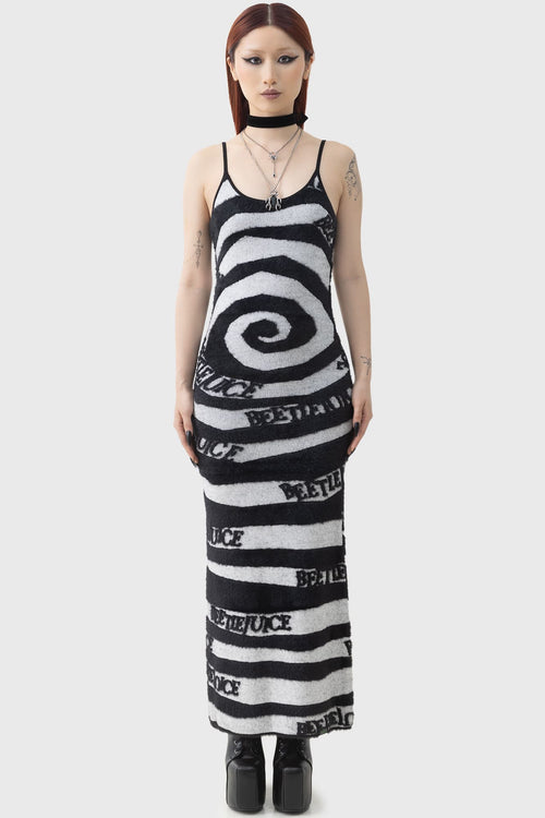 killstar Vertigo Spiral Knitted Maxi Dress Black/White