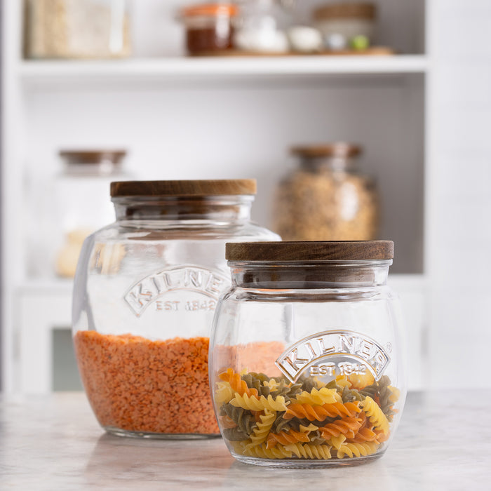 kilner Jars with Wooden Lid Set of 2 (28.7oz 67.6oz)
