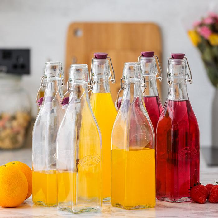 kilner Square Clip Top Bottles 16oz-Set of 6