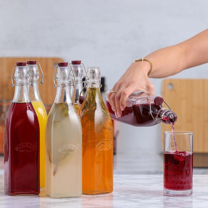 Kilner Square Clip Top Bottles 34oz-Set Of 6