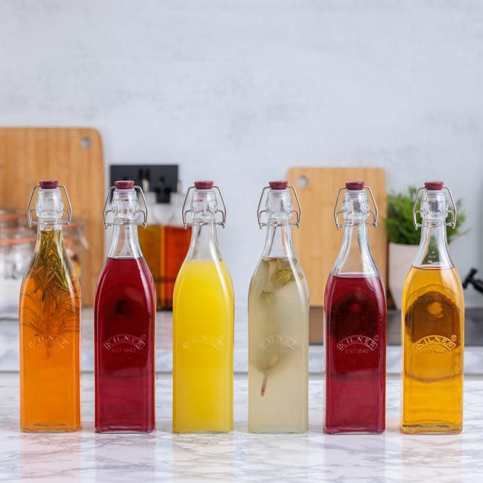 kilner Square Clip Top Bottles 34oz-Set of 6