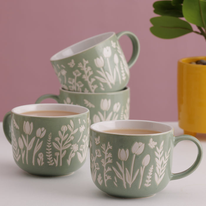 kilner Mason Cash In the Meadow Set of 4 Green Tulip Mugs