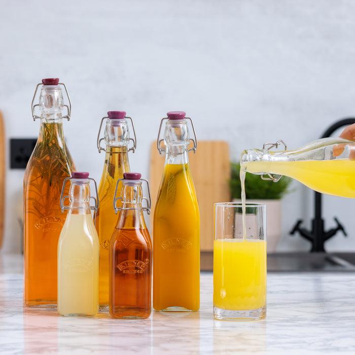 Kilner Square Clip Top Bottles-Set Of 6 (2 Each Of 9oz 16oz 34oz)